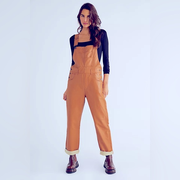 We The Free Pants - FP We The Free Ziggy Vegan Leather Overall in Brown